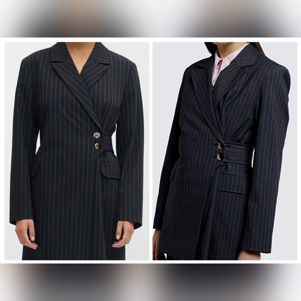 Ganni Stretch Stripe Belted Blazer Jacket Dress Medium 6